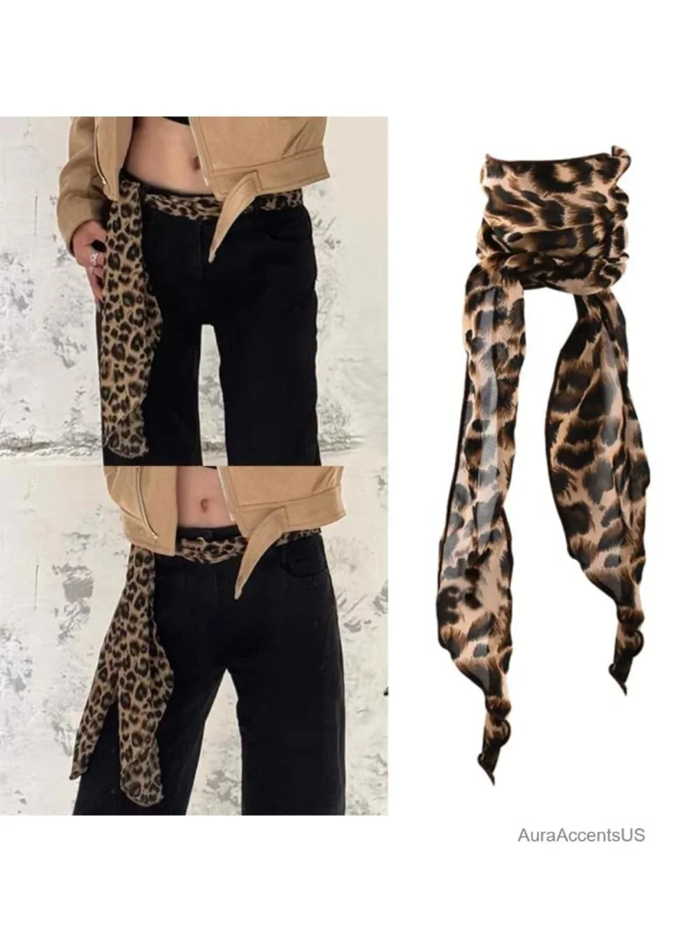 Leopard Print Long Thin Scarf Women's Fashion Silk Neck Scarf Headscarf Handbag